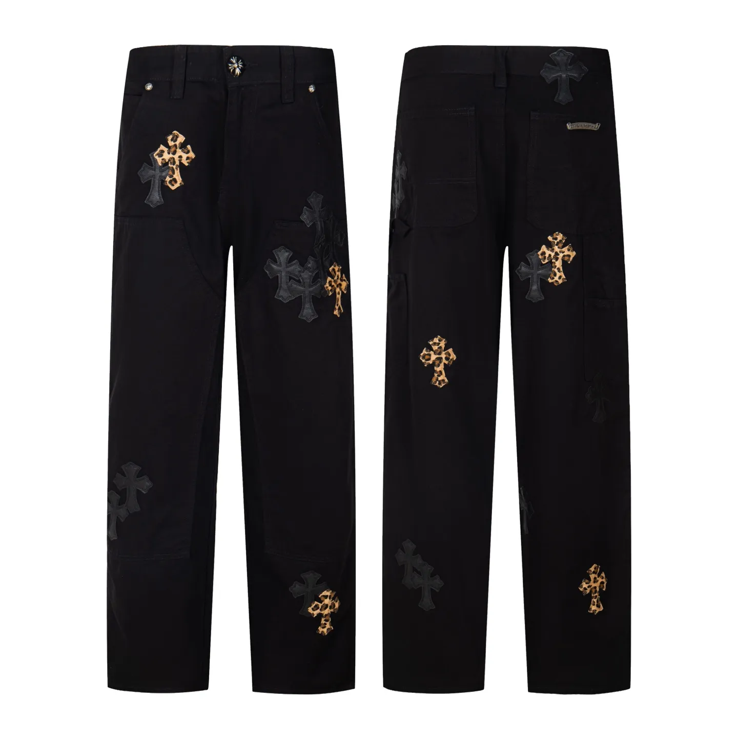 P270 💰 (Top version) Chrome hearts leopard print with black leather and multi-leather elements washed jeans. Really restores the ultimate vintage texture. Three-dimensional version. Loose and comfortable, not picky about the figure. Makes taller and slimmer. Factory precision. Original quality control. Same style for men and women. Can be matched with couples. Versatile recommendation. Must-have jeans for all seasons. Fashionistas have been disappointed. From the quality selection of fabrics, the tailoring of details, and the matching of patterns, they are all impeccable! The upper body is so handsome when worn...it can be easily worn by men, women and children! The craftsmanship is made of heavy-duty washed pure cotton denim fabric. After washing, it is soft and thick and looks very stylish when worn. Color: black Size: 28-30-32-34-36 (corresponding to S-M-L-XL-XXL)